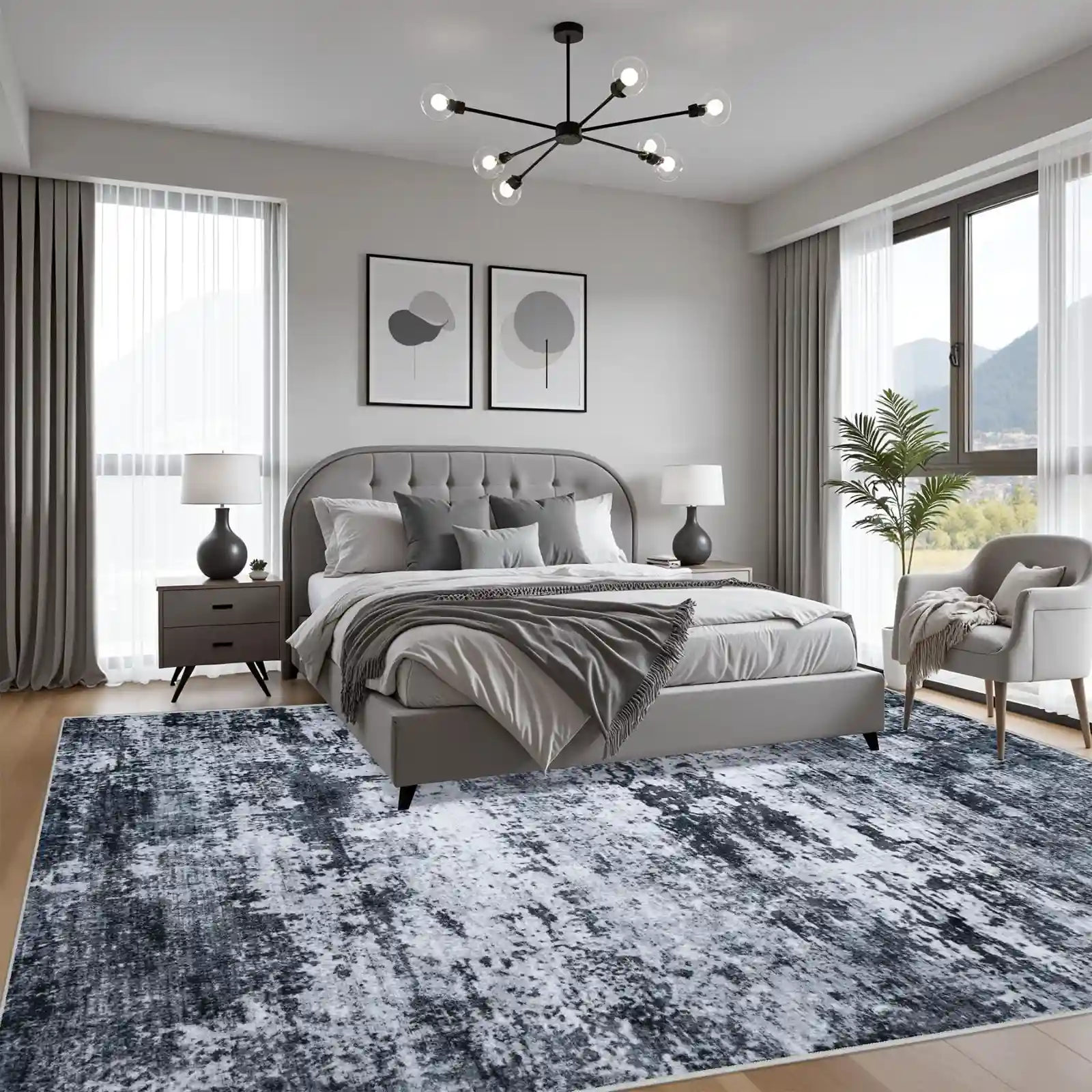 5×7 Area Rug Living Room Rug: Washable Modern Abstract Soft Thin Rug features