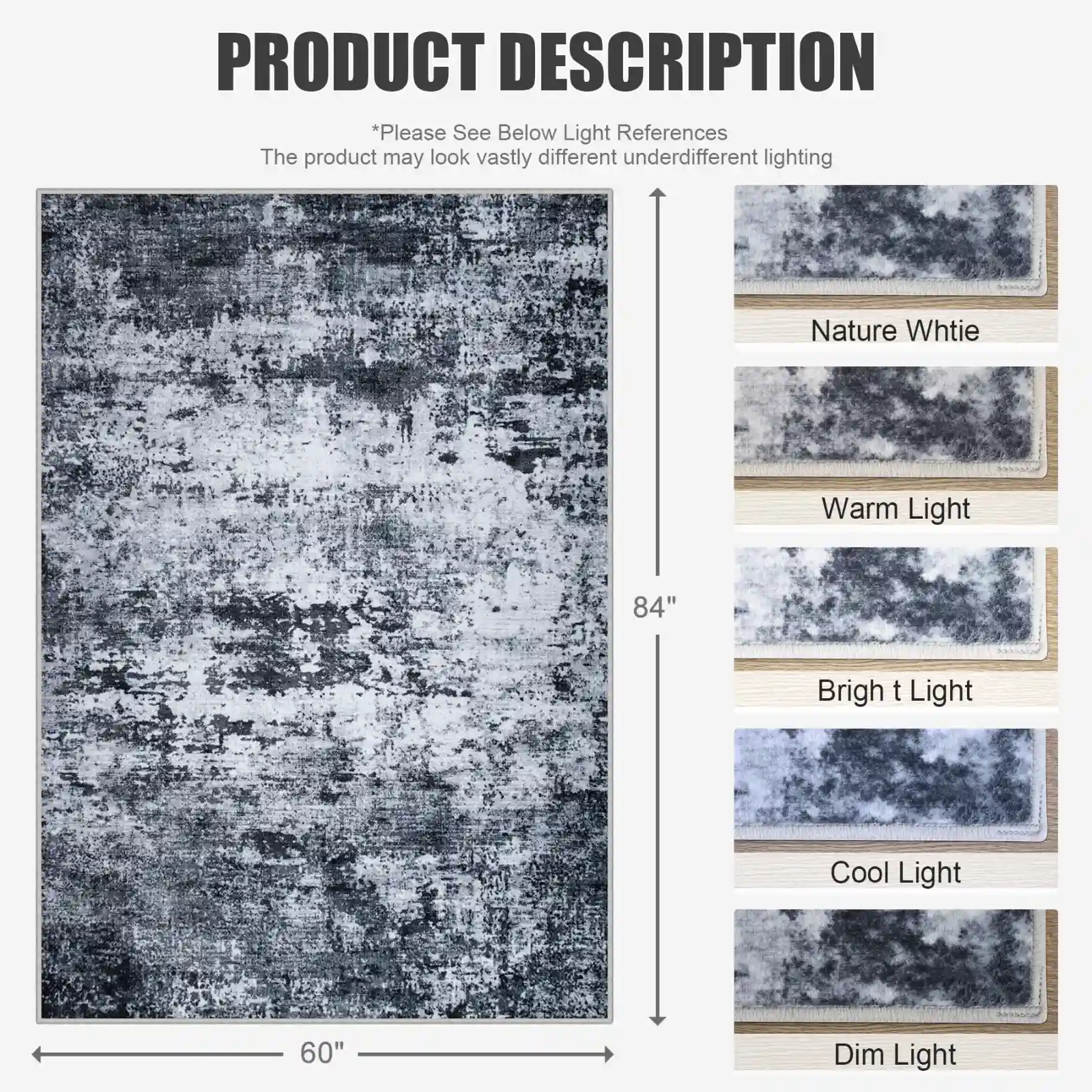 5×7 Area Rug Living Room Rug: Washable Modern Abstract Soft Thin Rug showcase