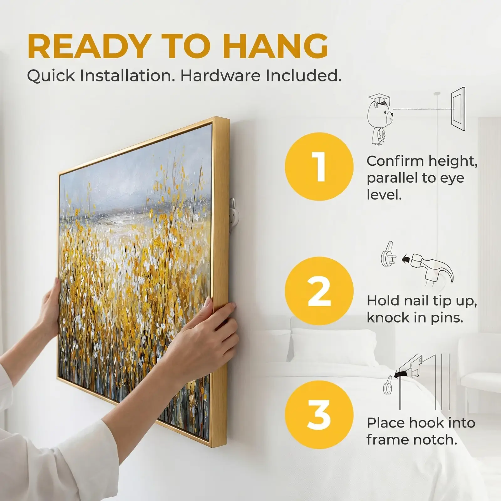 Floral Field Canvas Wall Art Yellow and White Flowers detail