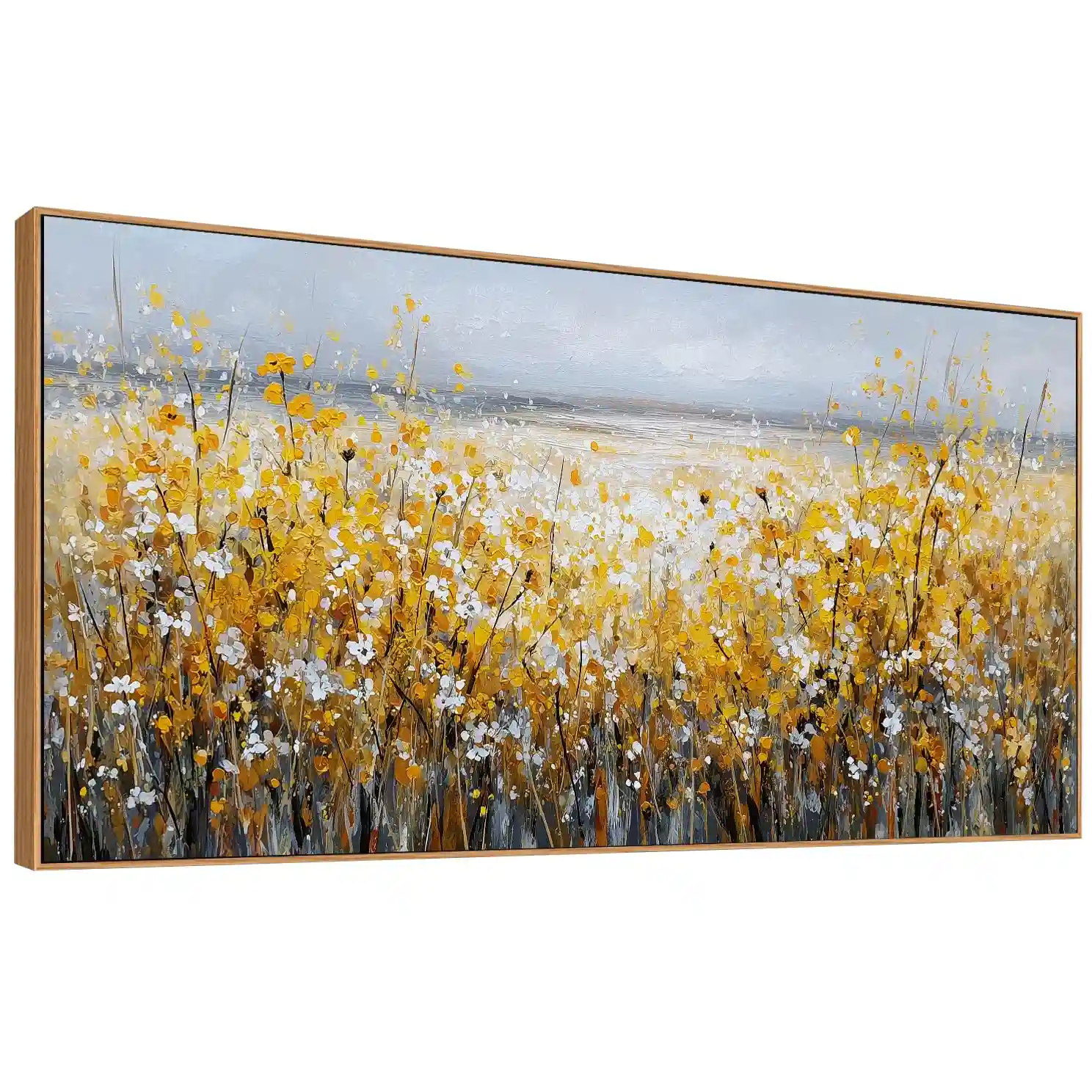 Floral Field Canvas Wall Art Yellow and White Flowers features