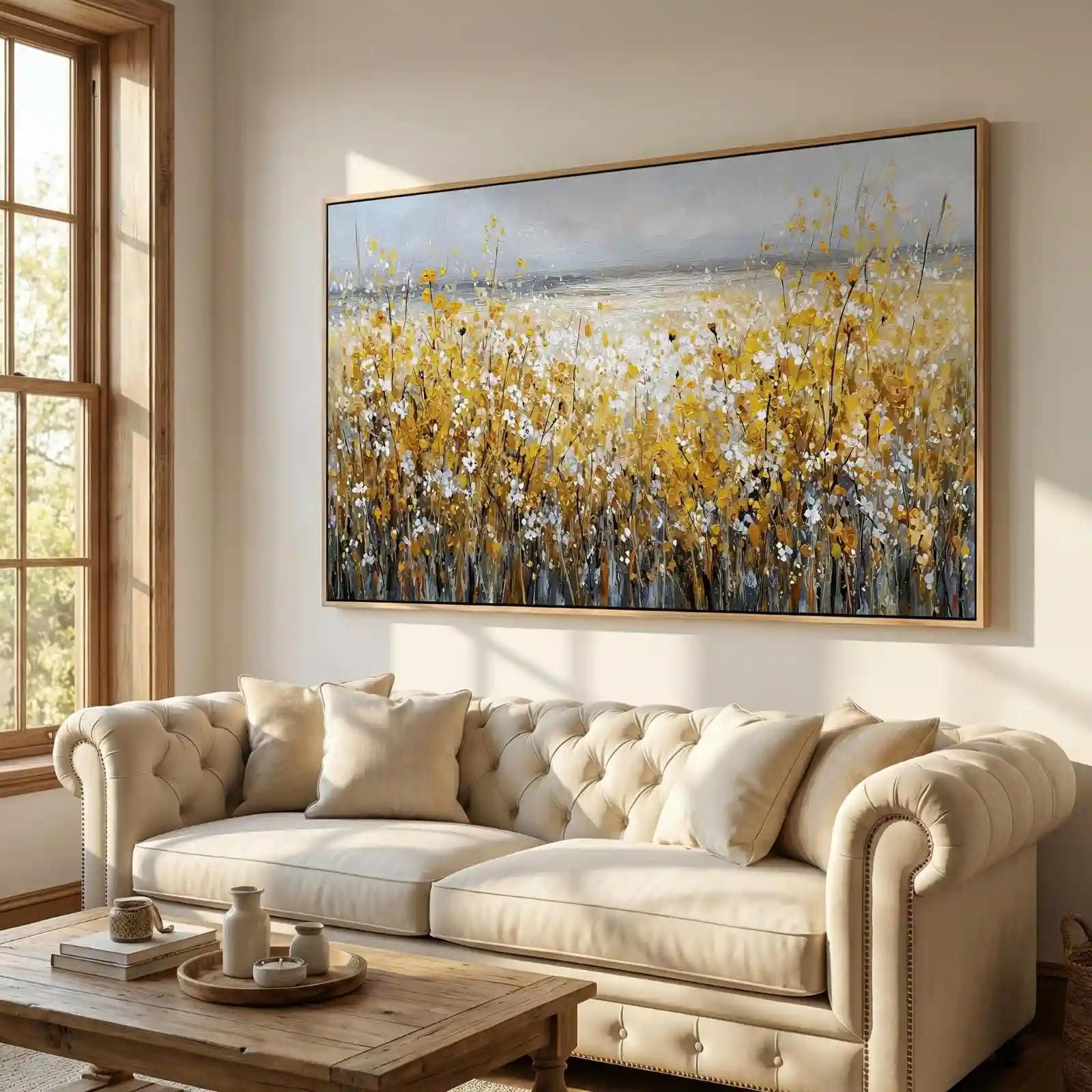 Floral Field Canvas Wall Art Yellow and White Flowers review