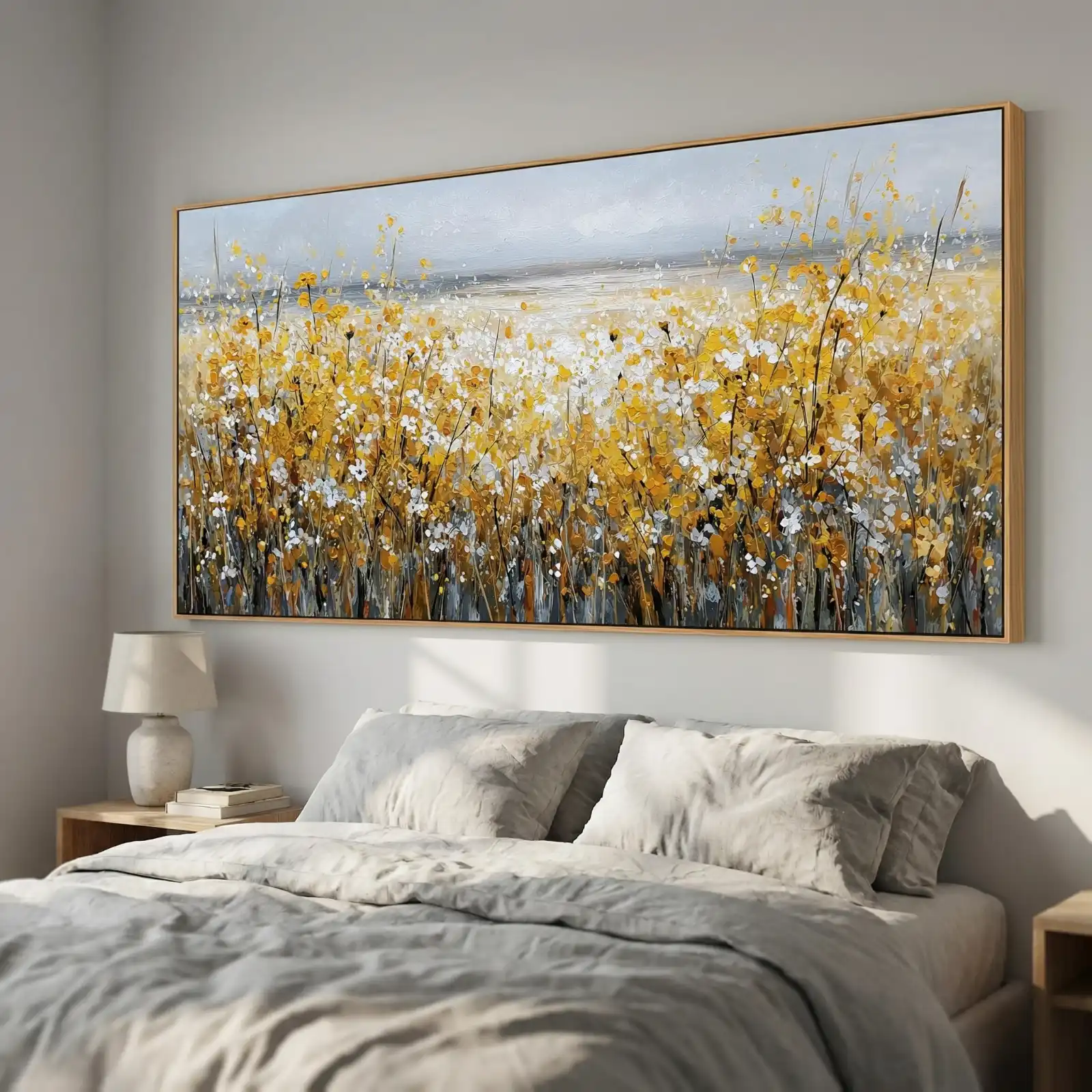 Floral Field Canvas Wall Art Yellow and White Flowers showcase