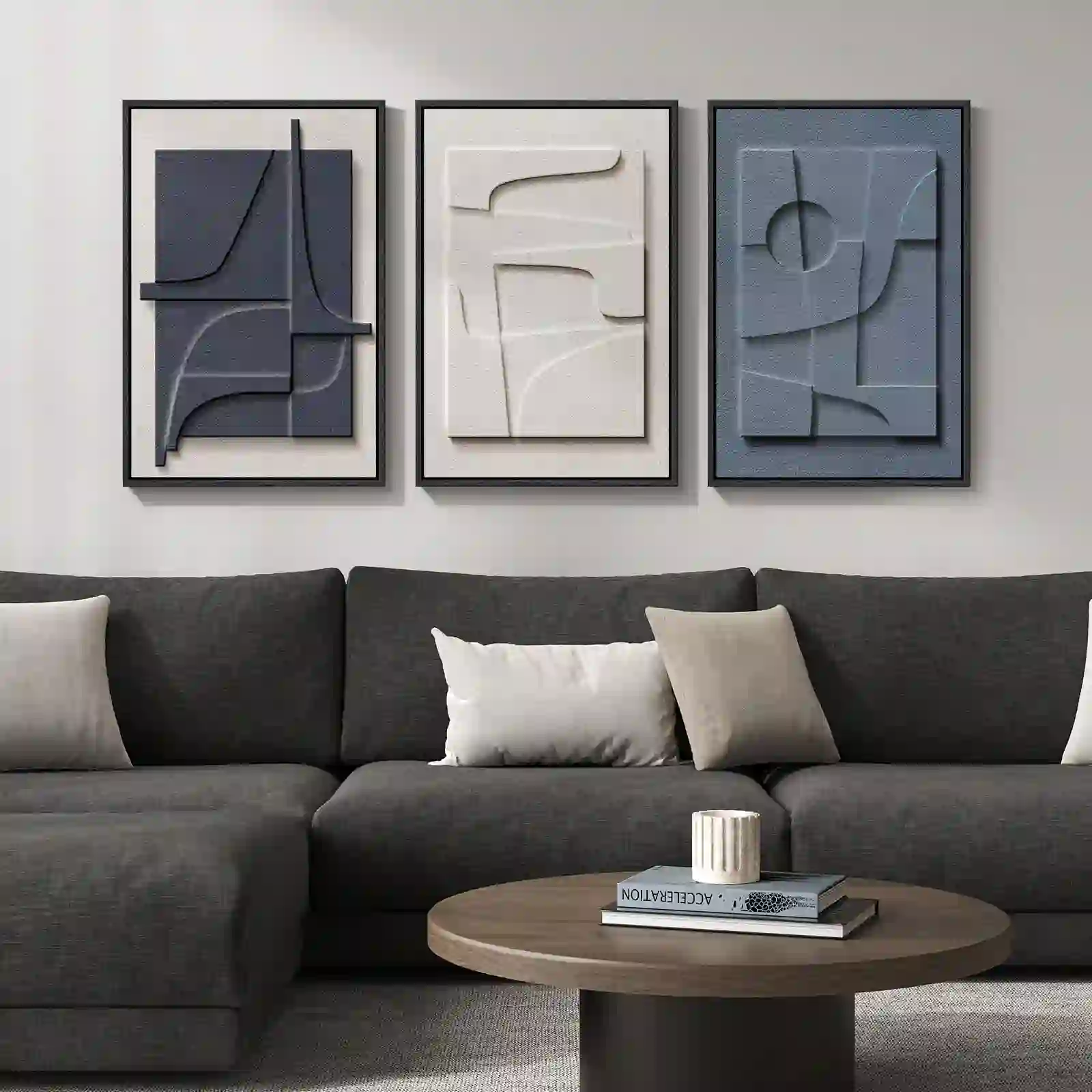 Large 3D Textured Framed Blue and White Abstract Wall results