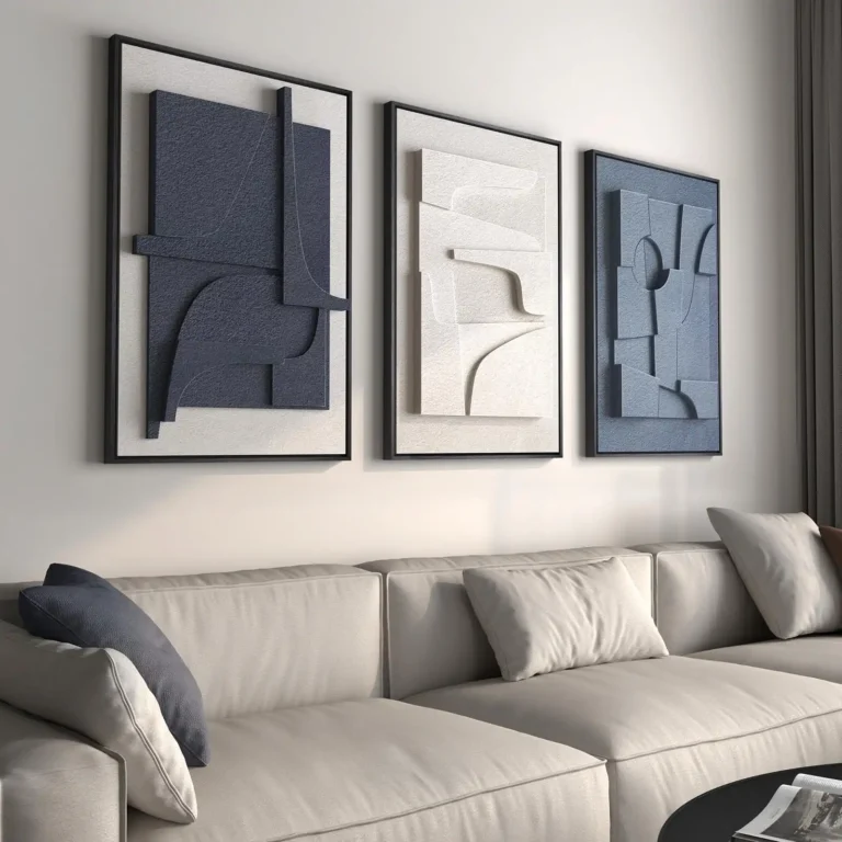 Large 3D Textured Framed Blue and White Abstract Wall review
