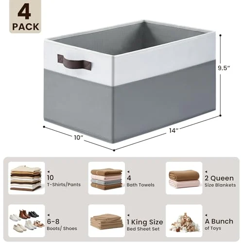 4-Pack Large Closet Storage Baskets – Decorative Organizers with Handles detail