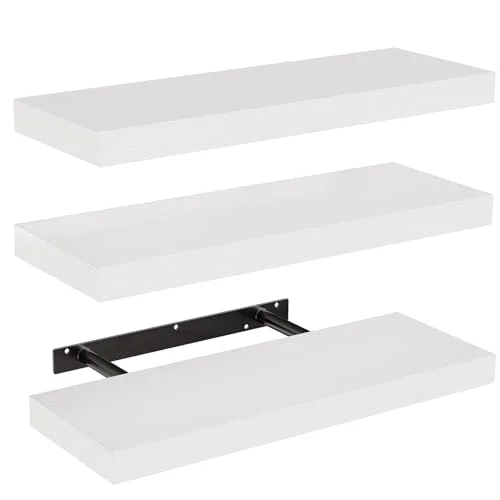 AMADA HOMEFURNISHING Floating Shelves – White Wall Decor Set of 3 review