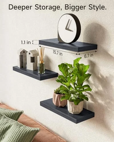 BAYKA Floating Shelves – Rustic Wall-Mounted Storage Set of 3 showcase