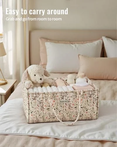 Blissful Diary Floral Diaper Caddy – Stylish Nursery Organizer features