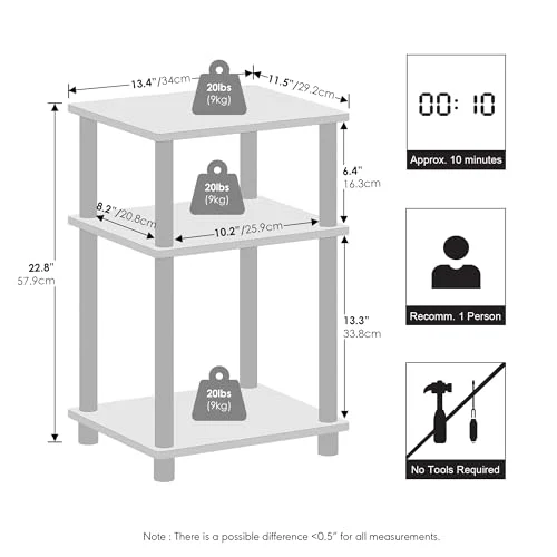Furinno 3-Tier Open Storage Nightstand – Compact Nightstand Solution detail