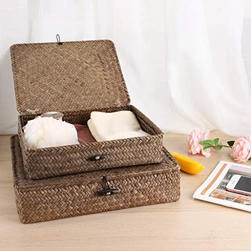Hipiwe Set of 2 Woven Storage Bins – Natural Seagrass Organizer Baskets detail