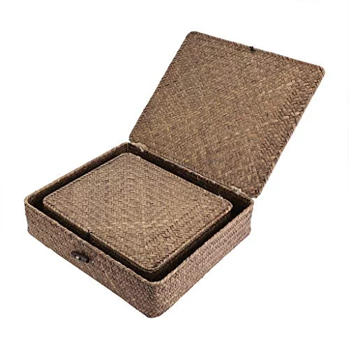 Hipiwe Set of 2 Woven Storage Bins – Natural Seagrass Organizer Baskets features