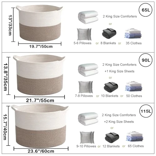 Large Woven Blanket Basket – 65L Cotton Rope Storage Hamper detail