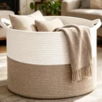 Large Woven Blanket Basket – 65L Cotton Rope Storage Hamper