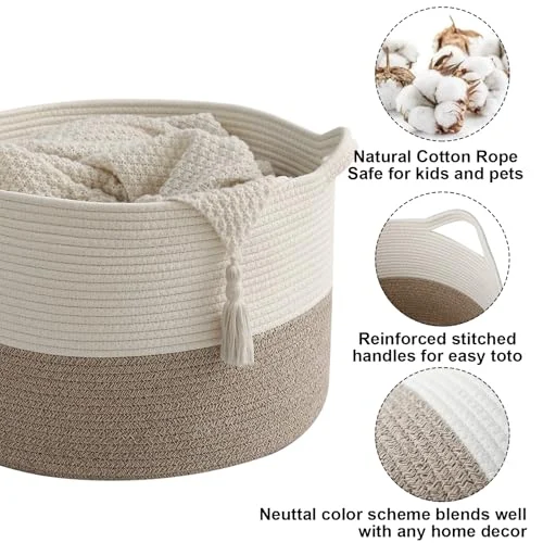 Large Woven Blanket Basket – 65L Cotton Rope Storage Hamper showcase