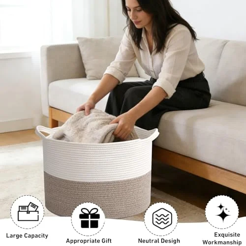Large Woven Blanket Basket – 65L Cotton Rope Storage Hamper unboxing
