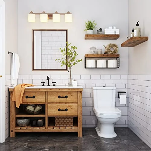 QEEIG Over Toilet Bathroom Shelves – Rustic Floating Shelf Set detail