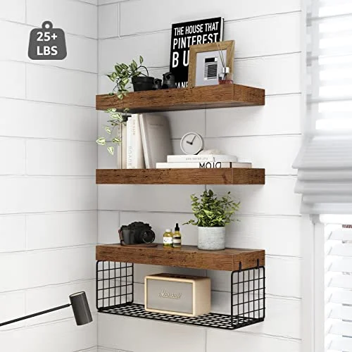 QEEIG Over Toilet Bathroom Shelves – Rustic Floating Shelf Set features
