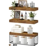 QEEIG Over Toilet Bathroom Shelves – Rustic Floating Shelf Set