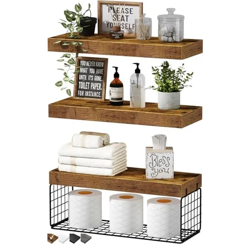 QEEIG Over Toilet Bathroom Shelves – Rustic Floating Shelf Set review