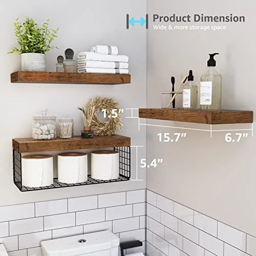 QEEIG Over Toilet Bathroom Shelves – Rustic Floating Shelf Set showcase