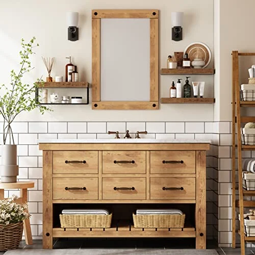 QEEIG Over Toilet Bathroom Shelves – Rustic Floating Shelf Set unboxing