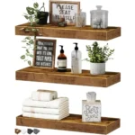 QEEIG Rustic Floating Shelves – 16-Inch Wall-Mounted Set of 3