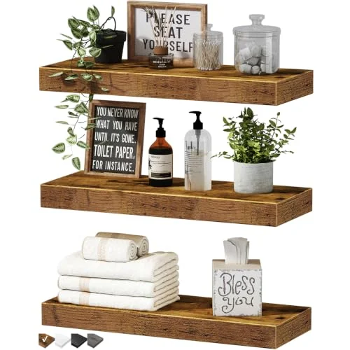 QEEIG Rustic Floating Shelves – 16-Inch Wall-Mounted Set of 3 review