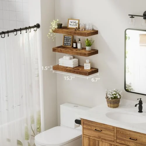 QEEIG Rustic Floating Shelves – 16-Inch Wall-Mounted Set of 3 showcase