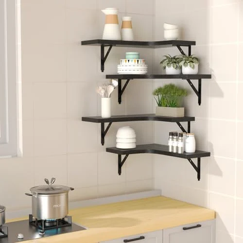 ROMGUAR CRAFT Corner Floating Shelves – Rustic Wood Display Set detail