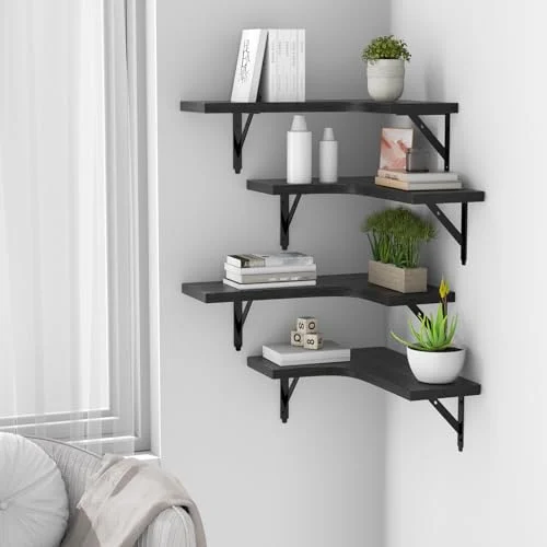 ROMGUAR CRAFT Corner Floating Shelves – Rustic Wood Display Set results