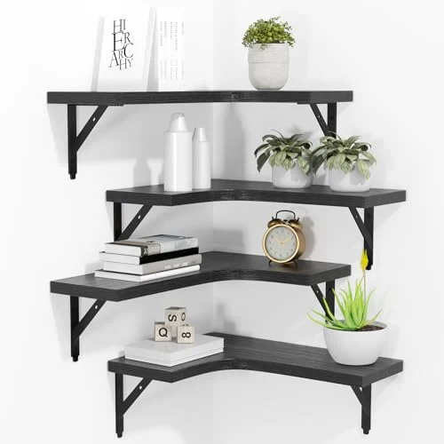 ROMGUAR CRAFT Corner Floating Shelves – Rustic Wood Display Set review
