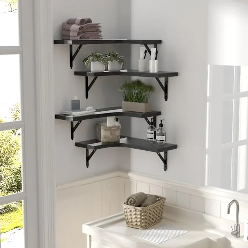 ROMGUAR CRAFT Corner Floating Shelves – Rustic Wood Display Set unboxing
