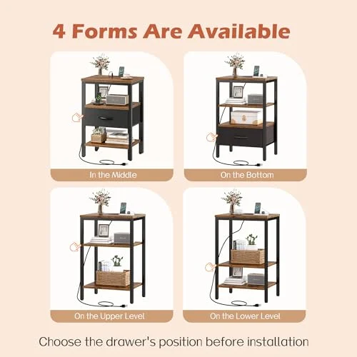 SUPERJARE Nightstand with Charging Station – Adjustable Fabric Drawer results