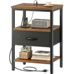 SUPERJARE Nightstand with Charging Station – Adjustable Fabric Drawer