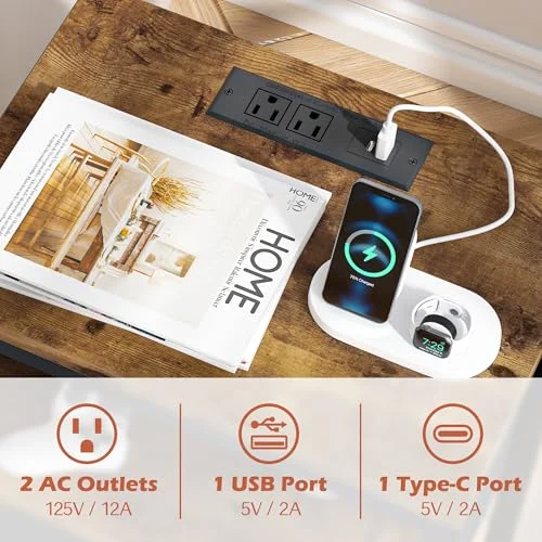 SUPERJARE Nightstand with Charging Station – Adjustable Fabric Drawer unboxing