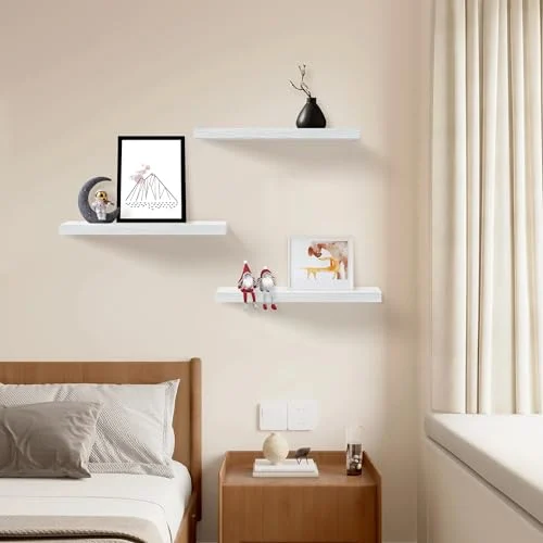 Upassion White Floating Shelves – 16-Inch Wall-Mounted Set of 3 features