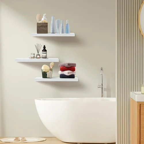 Upassion White Floating Shelves – 16-Inch Wall-Mounted Set of 3 unboxing