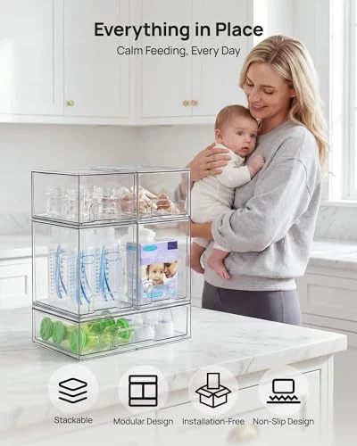 Vtopmart Stackable Storage Drawers – Clear Organizer Bins Set of 5 features
