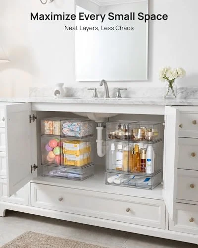 Vtopmart Stackable Storage Drawers – Clear Organizer Bins Set of 5 unboxing