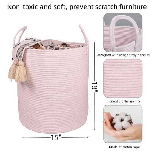 XUANGUO Cotton Rope Laundry Basket – Tall Woven Hamper for Kids detail