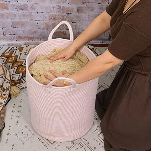 XUANGUO Cotton Rope Laundry Basket – Tall Woven Hamper for Kids showcase