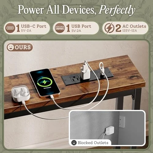 110.2-Inch Behind Couch Table with Power Outlets and USB Ports features