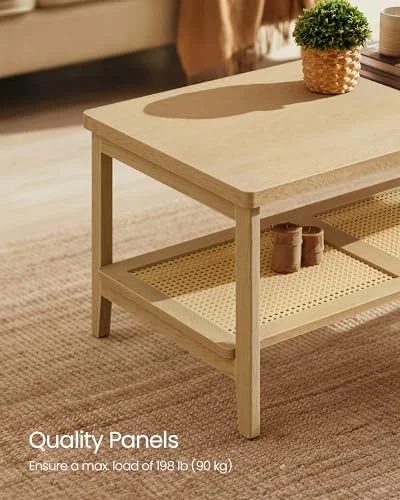 2-Tier Coffee Table with PVC Rattan Shelf for Boho Living Room results