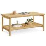 2-Tier Coffee Table with PVC Rattan Shelf for Boho Living Room