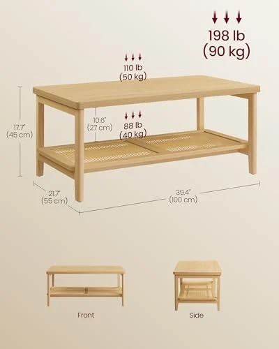 2-Tier Coffee Table with PVC Rattan Shelf for Boho Living Room showcase