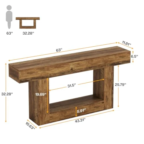 2-Tier Entryway Console Table with U-Shaped Base detail