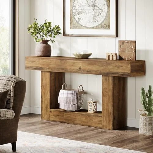 2-Tier Entryway Console Table with U-Shaped Base features
