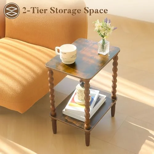 2-Tier Side Table with Storage Shelf for Narrow Living Rooms features