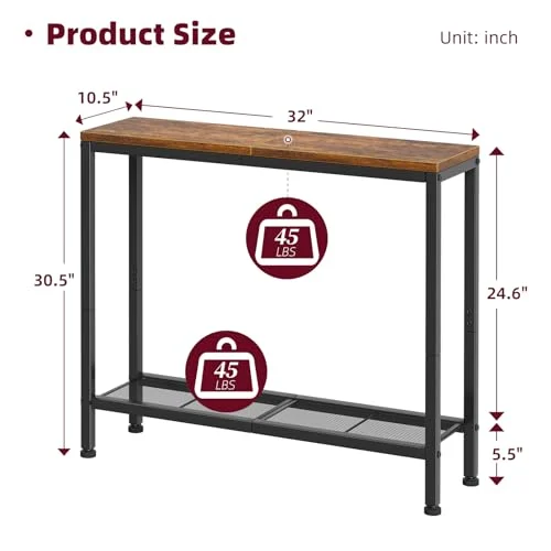 32-Inch Console Table with Storage Shelf for Narrow Hallways detail