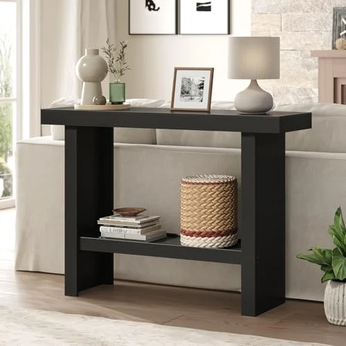39.4-Inch Black Rectangular Console Table for Living Room features